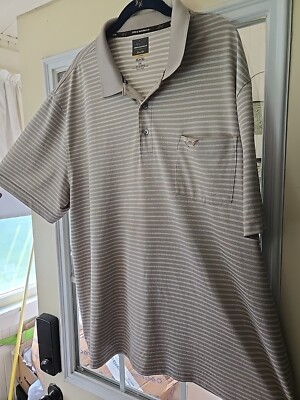 Greg Norman Five Iron Play Dry Men 2XL Beige Striped Golf Polo