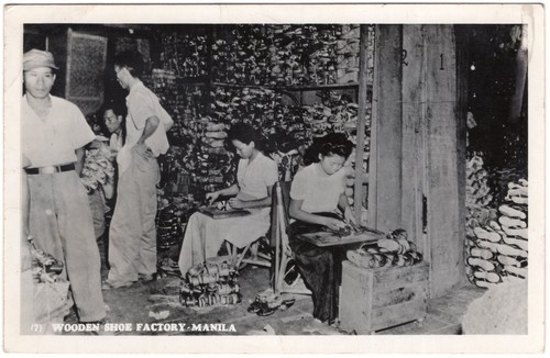 Philippines US old real photo picture postcard PPC Wodden Shoe Factory