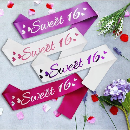 Sweet 16 Sash Teal Blue Silver Foil Birthday Sash for 16th Funny Birthday Par... - Picture 5 of 5