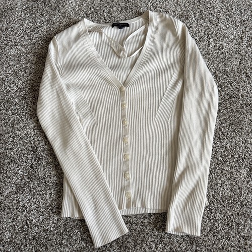 Banana Republic Ribbed Button Front Cardigan Top Cream Ivory Size S Balletcore