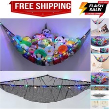 Stuffed Animals Net or Hammock Kids Toy Storage Organizer with LED Light Hang...