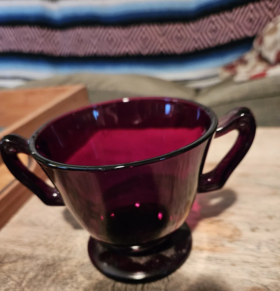 Vintage Anchor Hocking Ruby Red Glass Creamer and Open Sugar Bowl Royal Ruby - Image 3 of 4