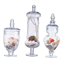 3-Pack Glass Apothecary Jars with Lids   Decorative Height: 9",12.5",14" Clear