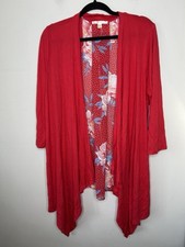Cyrus Red Multicolored Floral Cardigan Sweater Lace Long Sleeve Size XXL