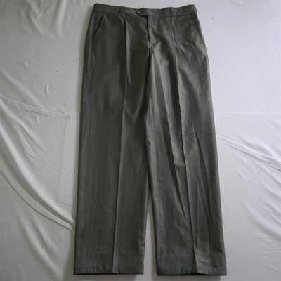 Made as England Bespoke 33x32 Gray Green Striped Super 240s Wool Dress Pants