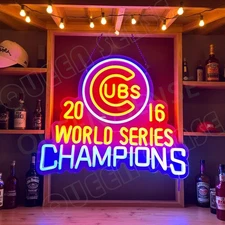 16" Chicago Cubs 2016 World Series Champs LED Neon Sign Dimmer USB Powered VL