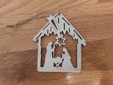 Nativity Stable Manger Baby Jesus Star Christmas Tree Wood Hanging Ornament 3"