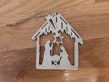 Nativity Stable Manger Baby Jesus Star Christmas Tree Wood Hanging Ornament 3"