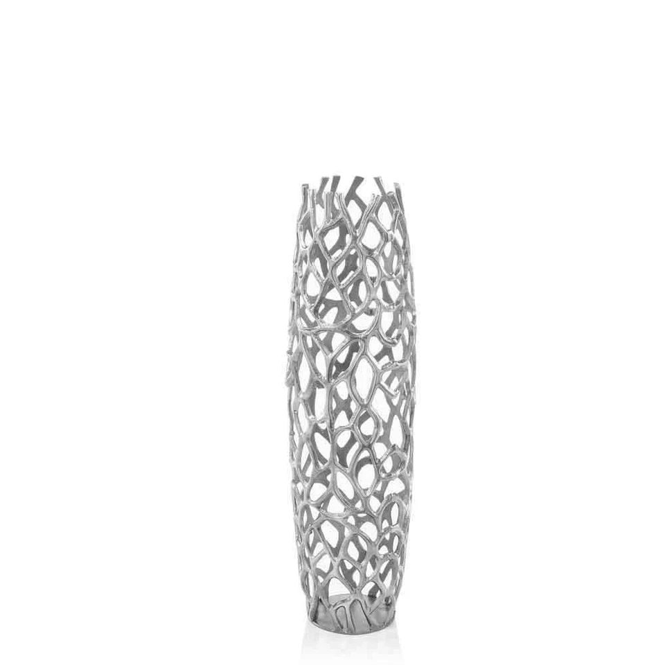 32" Aluminum Silver Twigs Cylinder Floor Vase - Image 2 of 4