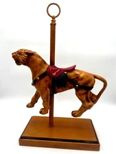 Vintage 1990 Carousel Tiger Figurine Red Saddle Brass Colored Accents