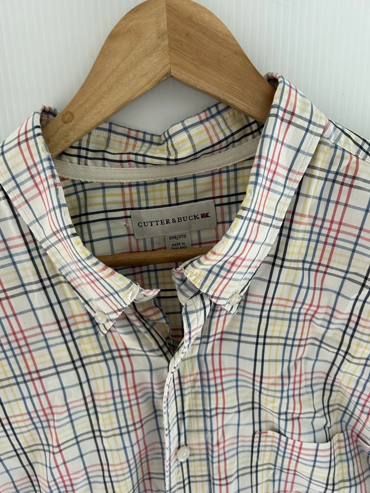 Cutter & Buck Dress Shirt Mens XXL 2T Checkered Plaid Cotton Button Down - Image 4 of 4