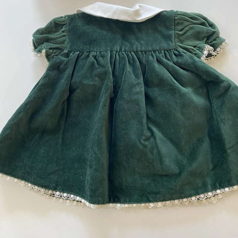 Vestido Vintage BT Niñas Terciopelo Verde Bordado Arándanos con Sombrero 3/6 Meses Foto 3 de 4