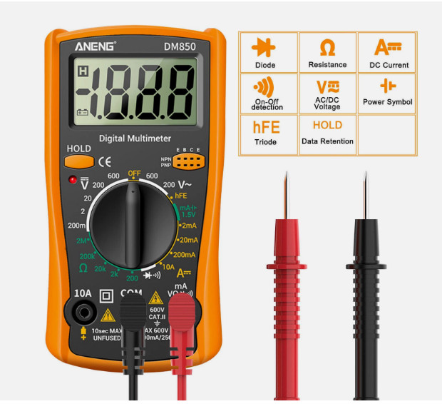 LCD Digital Multimeter AC DC Voltmeter Ammeter Ohmmeter Volt Tester Leads Meter