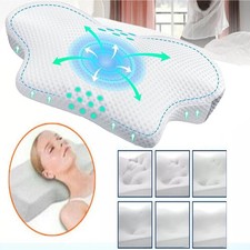 Cervical Neck Pillows for Pain Relief Sleeping, Ergonomic Built-in Neck Roll