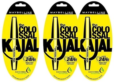 Maybelline Colossal Kajal (Pack of 3)   Waterproof Black 24Hr Wear