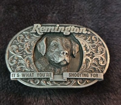 Vintage Remington Pewter Belt Buckle With Lion Cast Post.  NOS. 1970s Unworn 