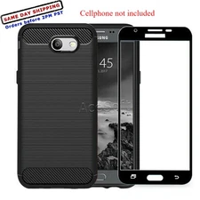 Carbon Fiber TPU Case Screen Protector for Samsung Galaxy J3 2017 SM-J327A Phone