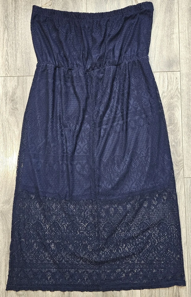 Maxi Vestido De Colección Love By Chesley Sin Tirantes de Encaje Azul Marino Forrado Para Mujer Talla 3X Foto 2 de 4