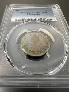 1972 Nicaragua 25 Centavos Proof Coin PCGS PR68 DCAM KM# 18 Toned!
