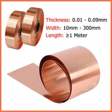 T2 Pure Copper Sheet Plate 99.9% Cu Metal Foil Roll Thick 0.01-0.09mm Length 1M 