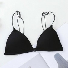 Women Triangle Cup Seamless Bra Bralette Solid Front Closure Spaghetti Strap Bra