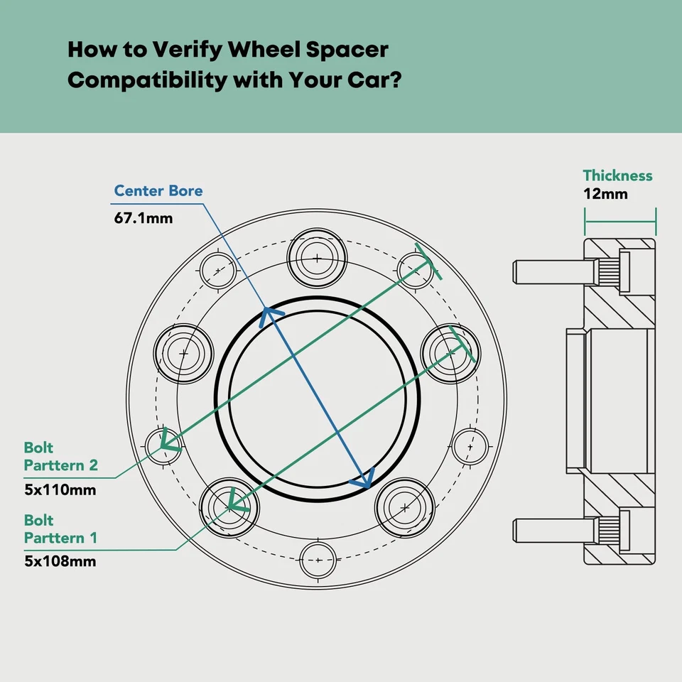 2x Adaptador de rueda 5x108mm/5x110mm 67,1mm 12mm para Chevy Ford Jeep Chrysler Dodge Foto 2 de 4