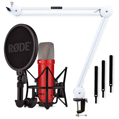 Rode NT1 Signature Red Studio-Mikrofon mit Gelenkarm-Stativ Weiss