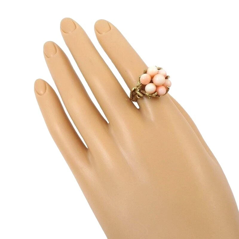Anillo racimo de coral de piel de ángel brutalista de oro amarillo de 14K sólido pesado talla 6 Foto 3 de 4