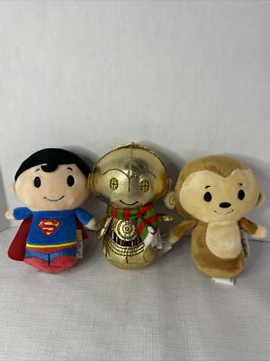 Hallmark Itty Bitty Lot-Superman, C-3PO (Christmas Scarf), Monkey Mini Plush