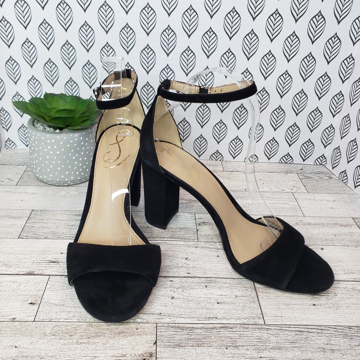 Sam Edelman Robyn Heels Black Suede with Ankle Strap 8M