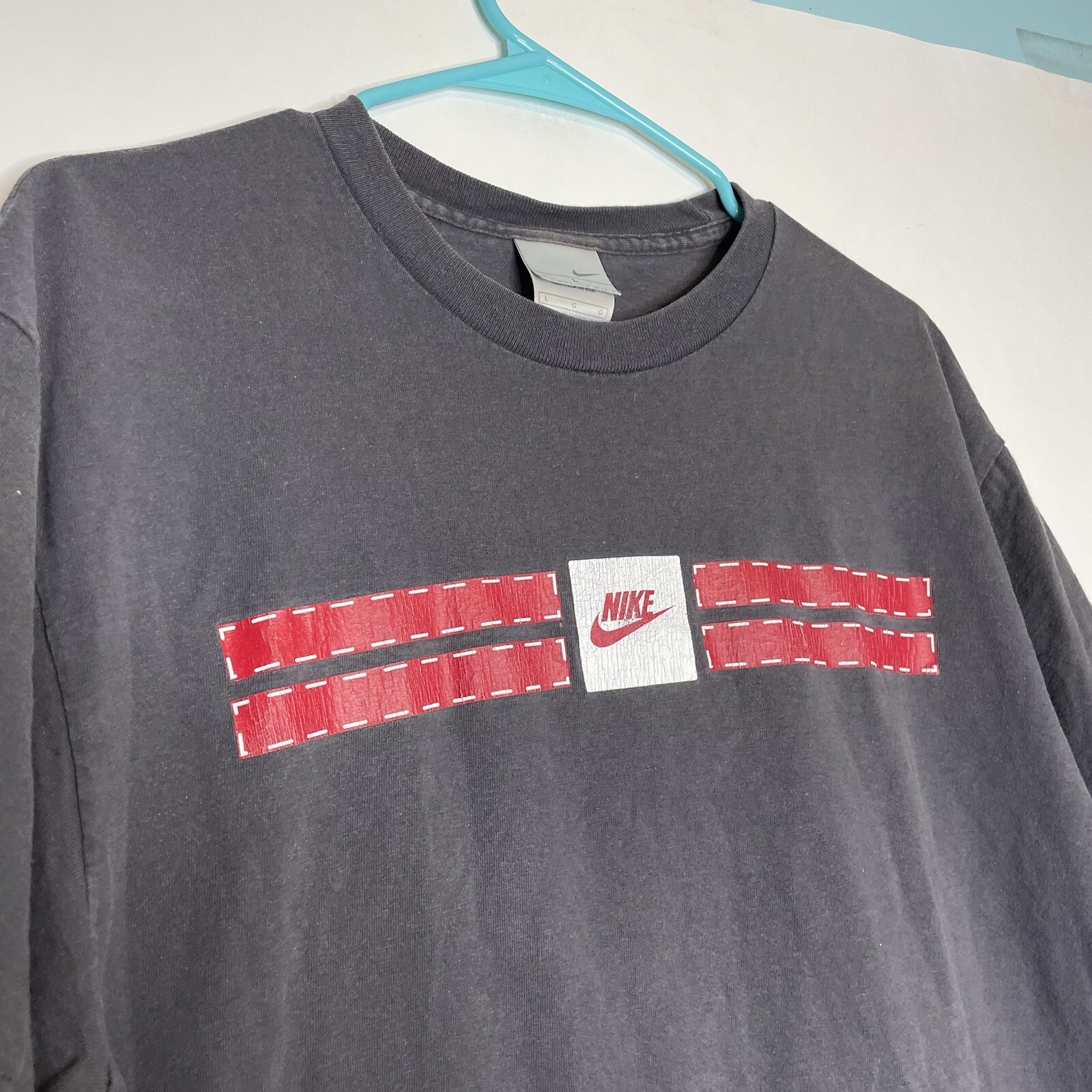 Vintage Y2K Nike Silver Tag Spell Out Essential Swoosh Graphic Shirt Large Faded thumbnail 3