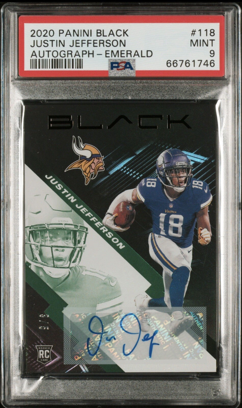 Justin Jefferson Panini Black #118 Autograph-Emerald