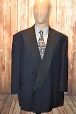 Ermenegildo Zegna Men Wool Double Breasted Black Tuxedo Jacket Sz 48R