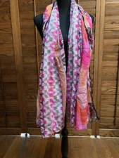 Lot of Two Scarves in Beautiful Colors and Fabrics Shawl Fringe Trim Neck Warmer