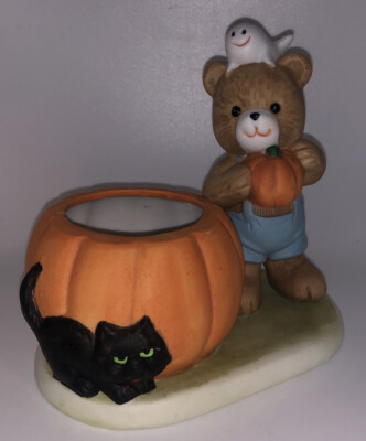 Vintage Enesco Bear. Pumpkin. Cat.Ghost. Candle Holder  display picture 1