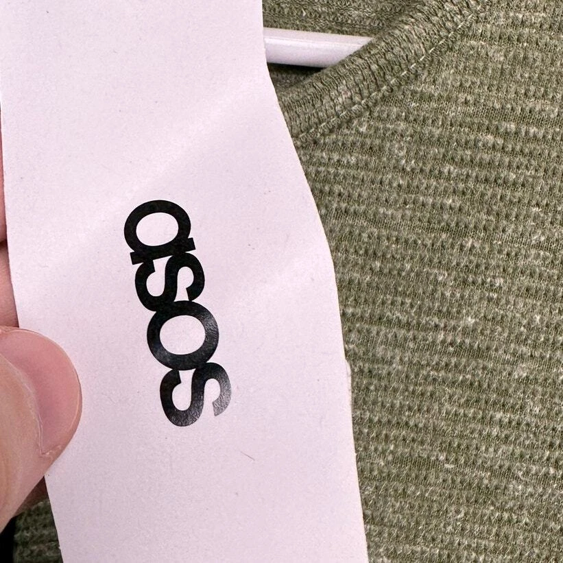 Asos Camisa Adulto Mediana Verde Henley Mezcla de Lino Camiseta Camiseta Manga Larga Hombres NUEVO Foto 2 de 4