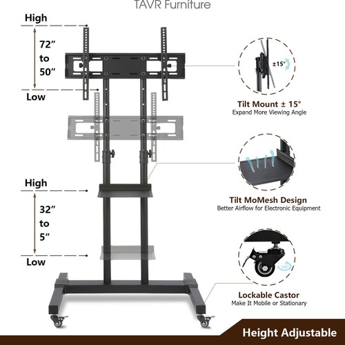Mobile TV Stand with Height Adjustable&TILT Mount on Wheels for 32-70 inch TV - Picture 5 of 6
