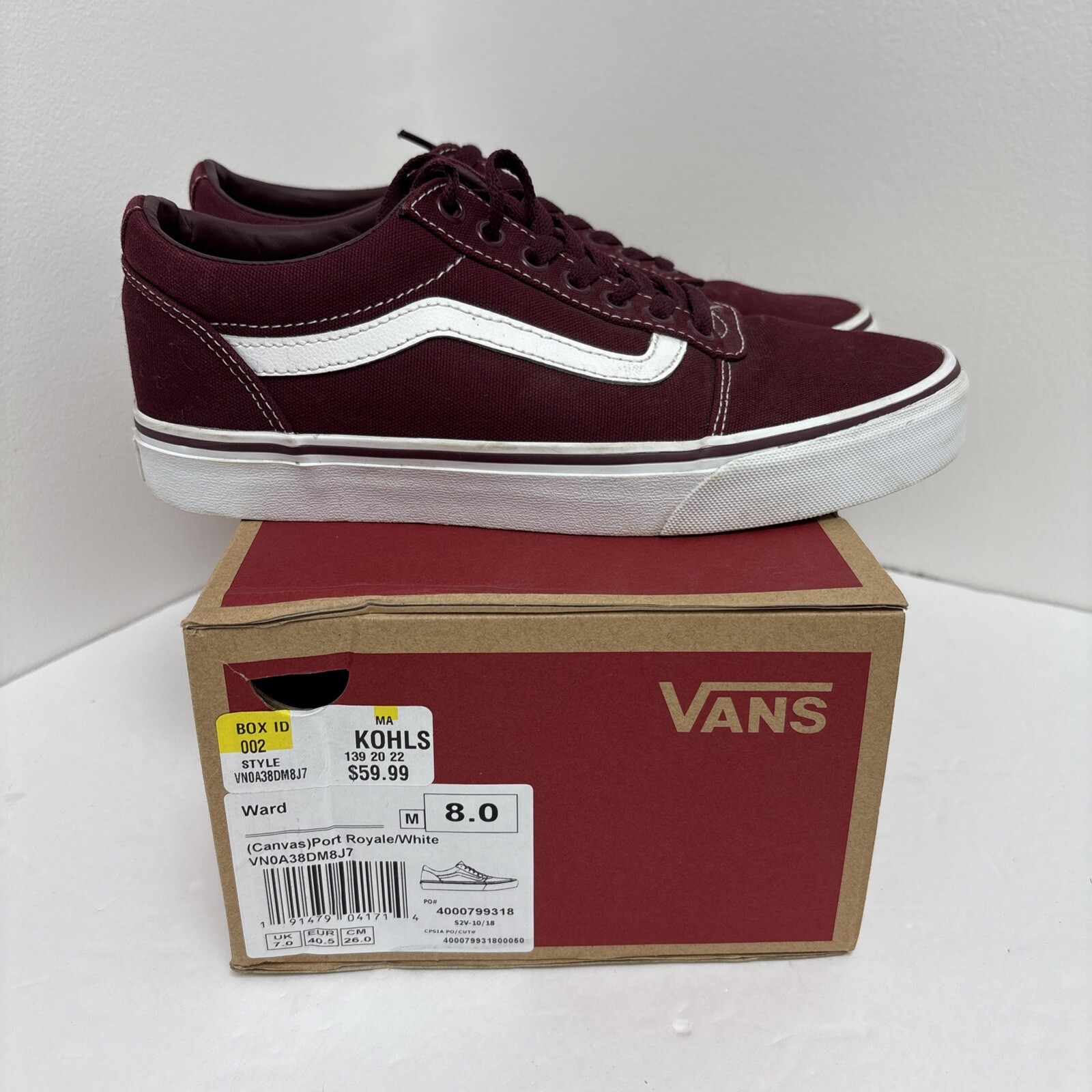 SAOLA Scarpe da skateboard Vans Ward in tela Port Royale bianche da uomo taglia 8