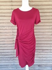 Lillusory Faux Wrap Dress Size M Red Lined Ties in Front Round Neck 192