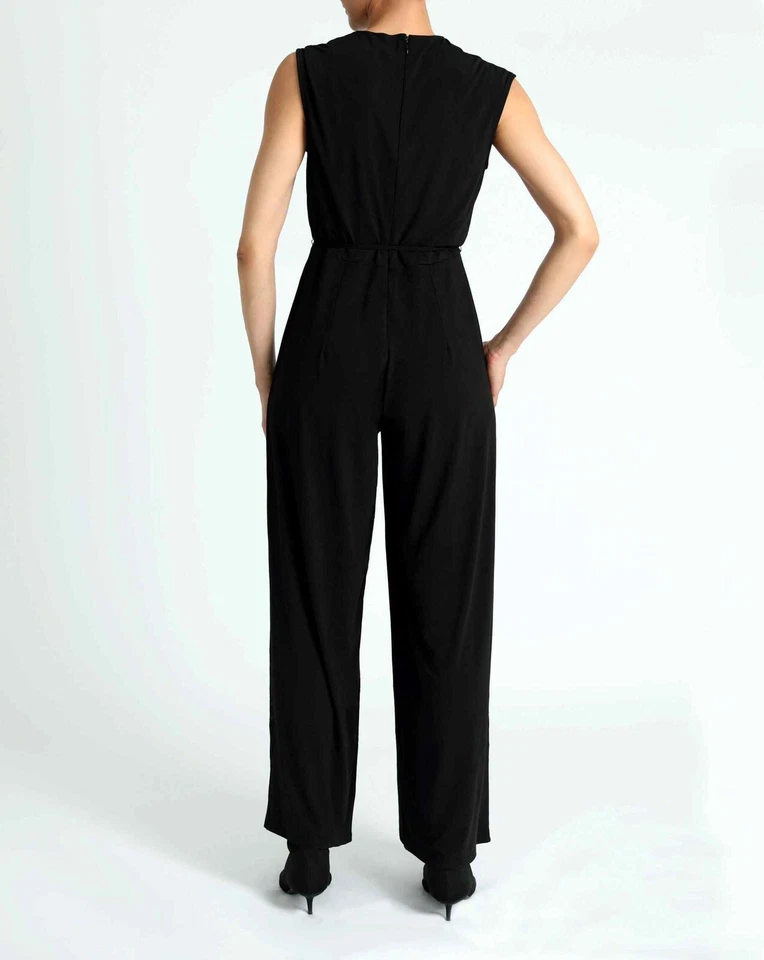 NWT Catherine Malandrino Womens V Neck Jumpsuit Sz XL Black Sleeveless Wide Leg - Image 2 of 4