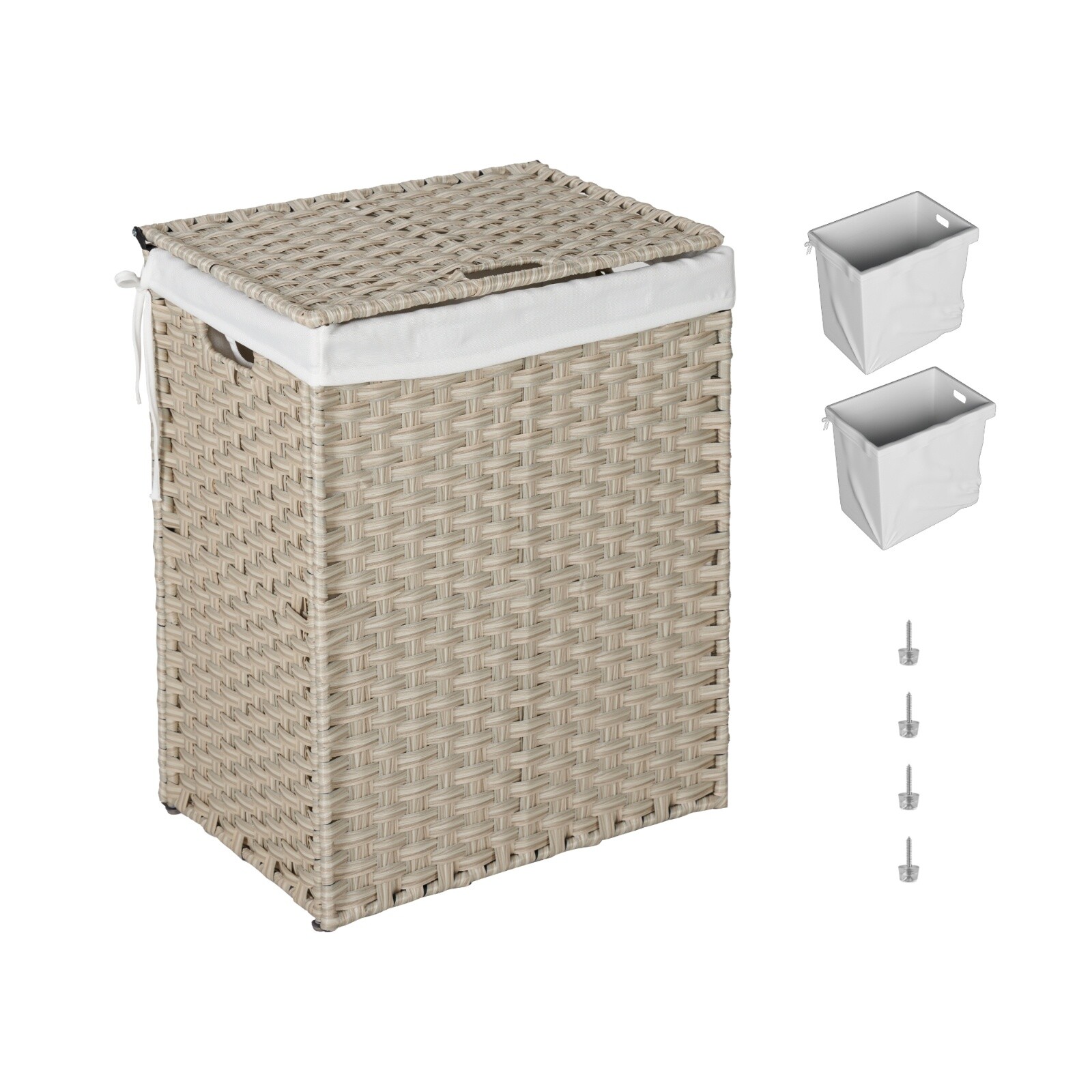 Stylish PE Rattan Laundry Hamper with Lid and Powder-Coated Frame in Dual Colors-image