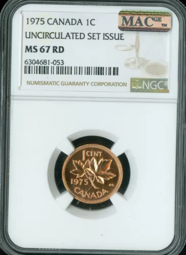 1975 CANADA CENT NGC MS67 RD PQ 2nd FINEST GRADE & SPOTLESS *