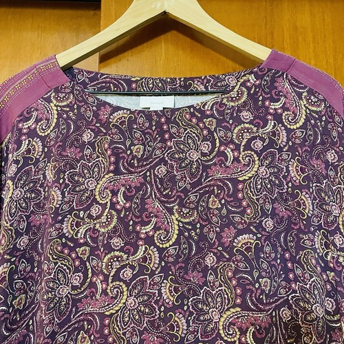 J. Jill Maison Midi Kaftan Dress Plum Paisley Print Size Large - Picture 3 of 11