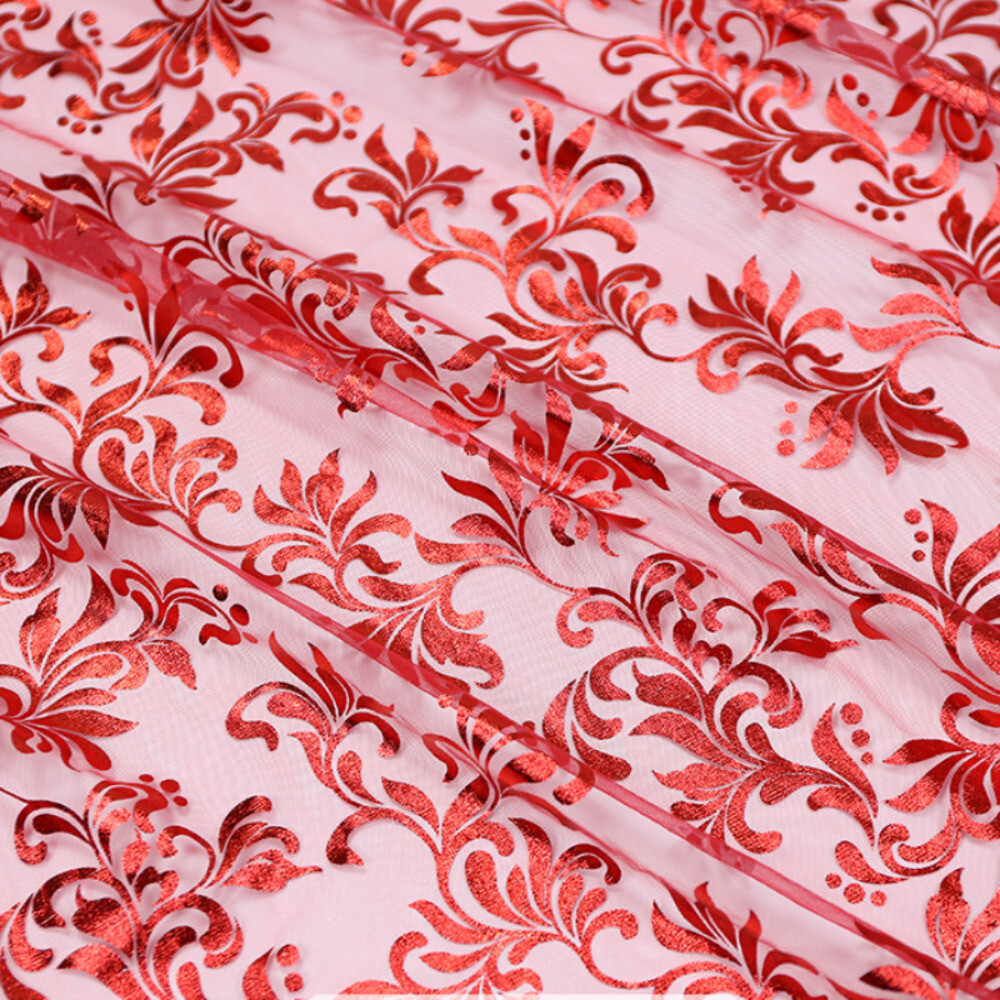 Sheer Net Mesh Lace Fabric Floral Shiny Material for Curtain Tutu Background DIY