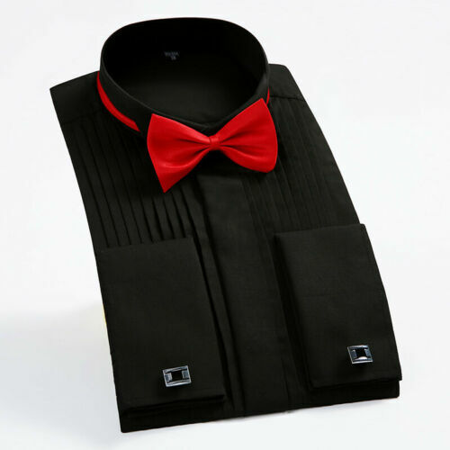 Camisa de esmoquin para hombre puño francés punta de ala cuello boda novio camisa de vestir EE. UU. - Imagen 4 de 15