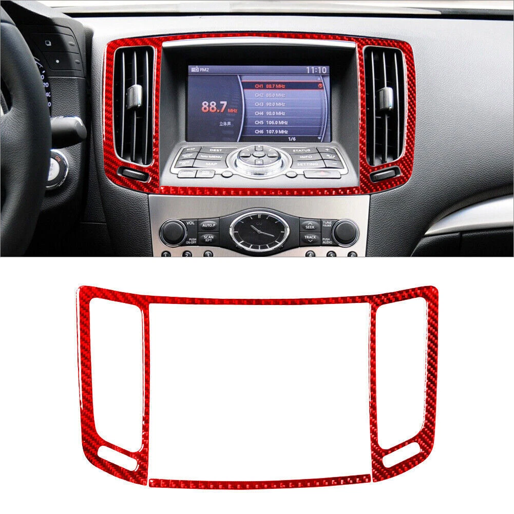 2Pcs For Infiniti G37 Sedan Red Carbon Fiber Interior Center Air Vent Cover Trim