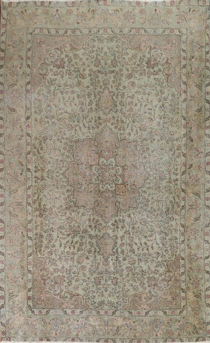 Vintage Sage Green Tebriz Living Room Rug 8x11 Wool Hand-knotted Traditional Rug