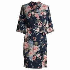 Mommy  Baby Maternity Mom Robe, Baby Girl Swaddle, Headband Set S/M Navy Floral