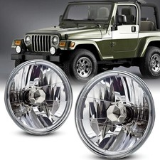 Pair 7inch Round Conversion Headlights Universal Chrome Wbulb Clear Glass Lens