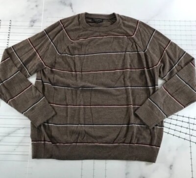 Banana Republic Sweater Mens XL Brown Red White Striped Merino